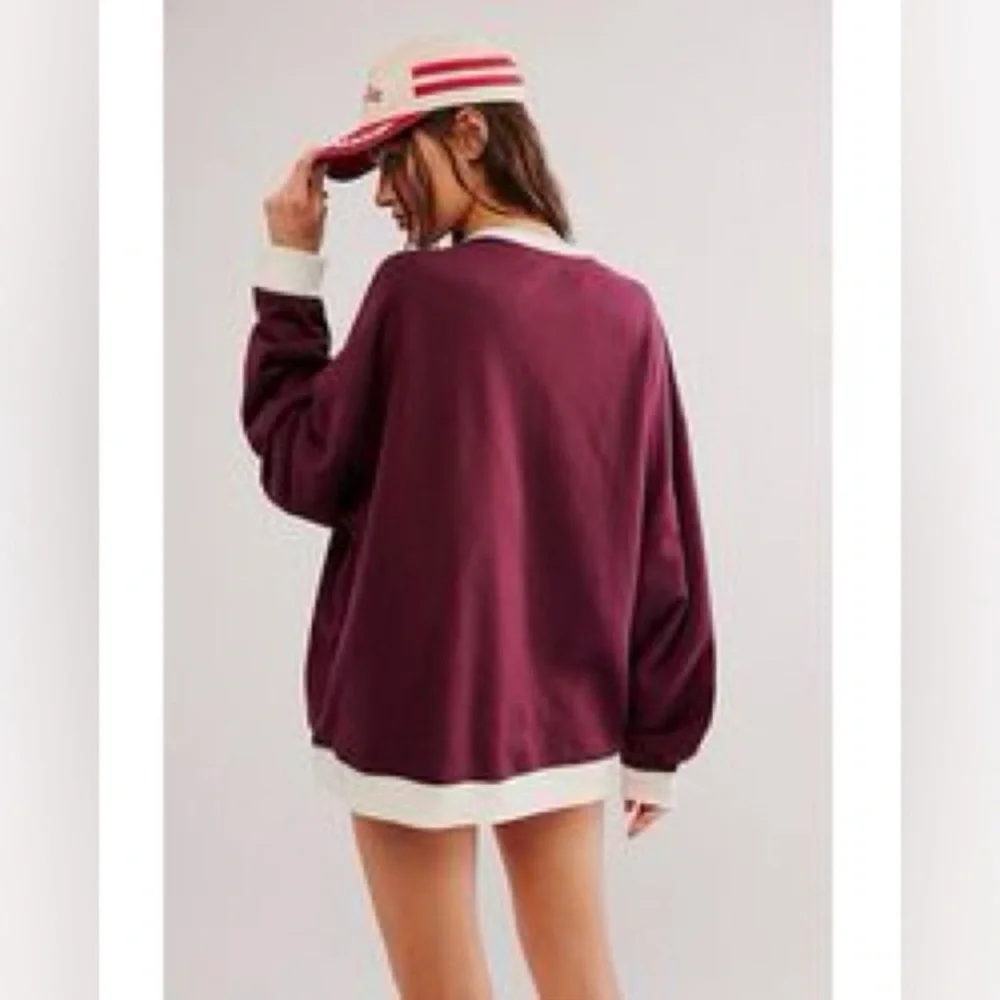 NWOT Free People We The Free Classic Crew Colorblock Sweatshirt Snow Wine NWO… - Picture 2 of 2